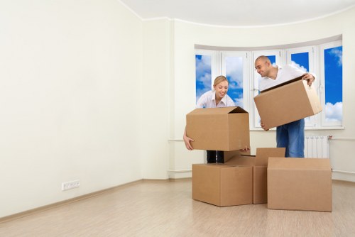 Careful loading of office equipment for transport